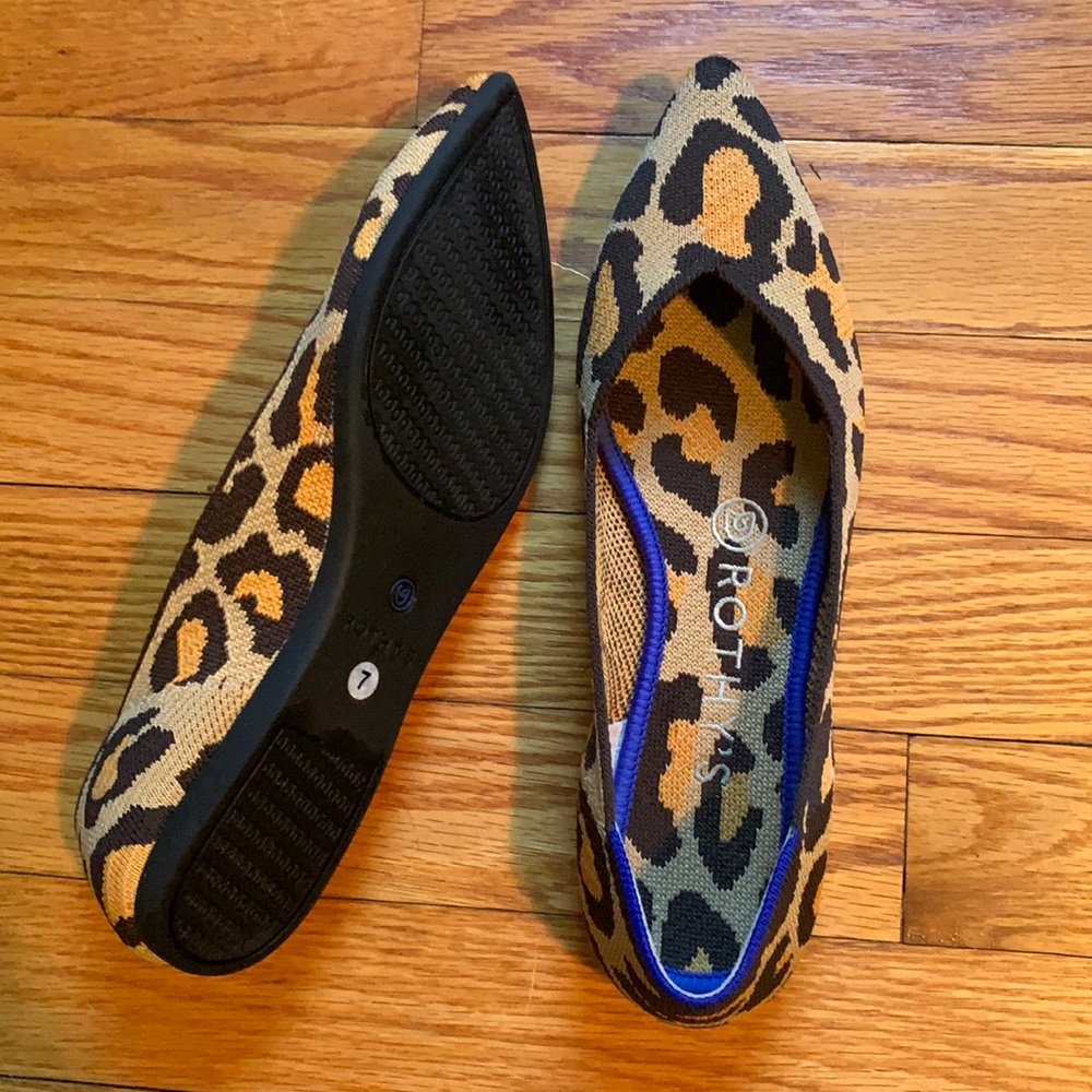 Rothy’s D’orsay pointed toe flats; big cat print